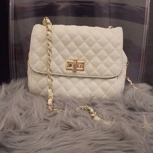 Forever 21 White and Gold Tufted Crossbody Bag